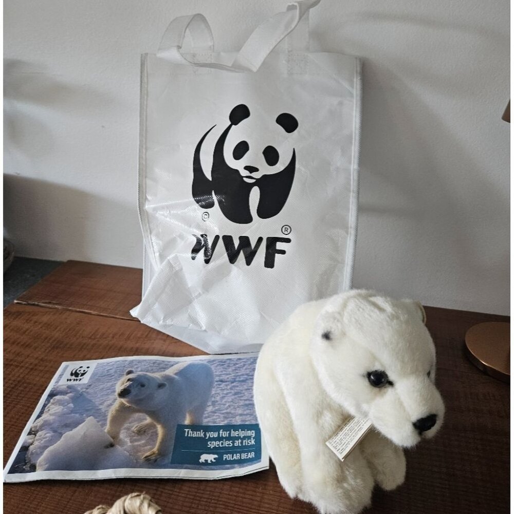 WWF White Polar Bear Plush Toy And WWF Bag